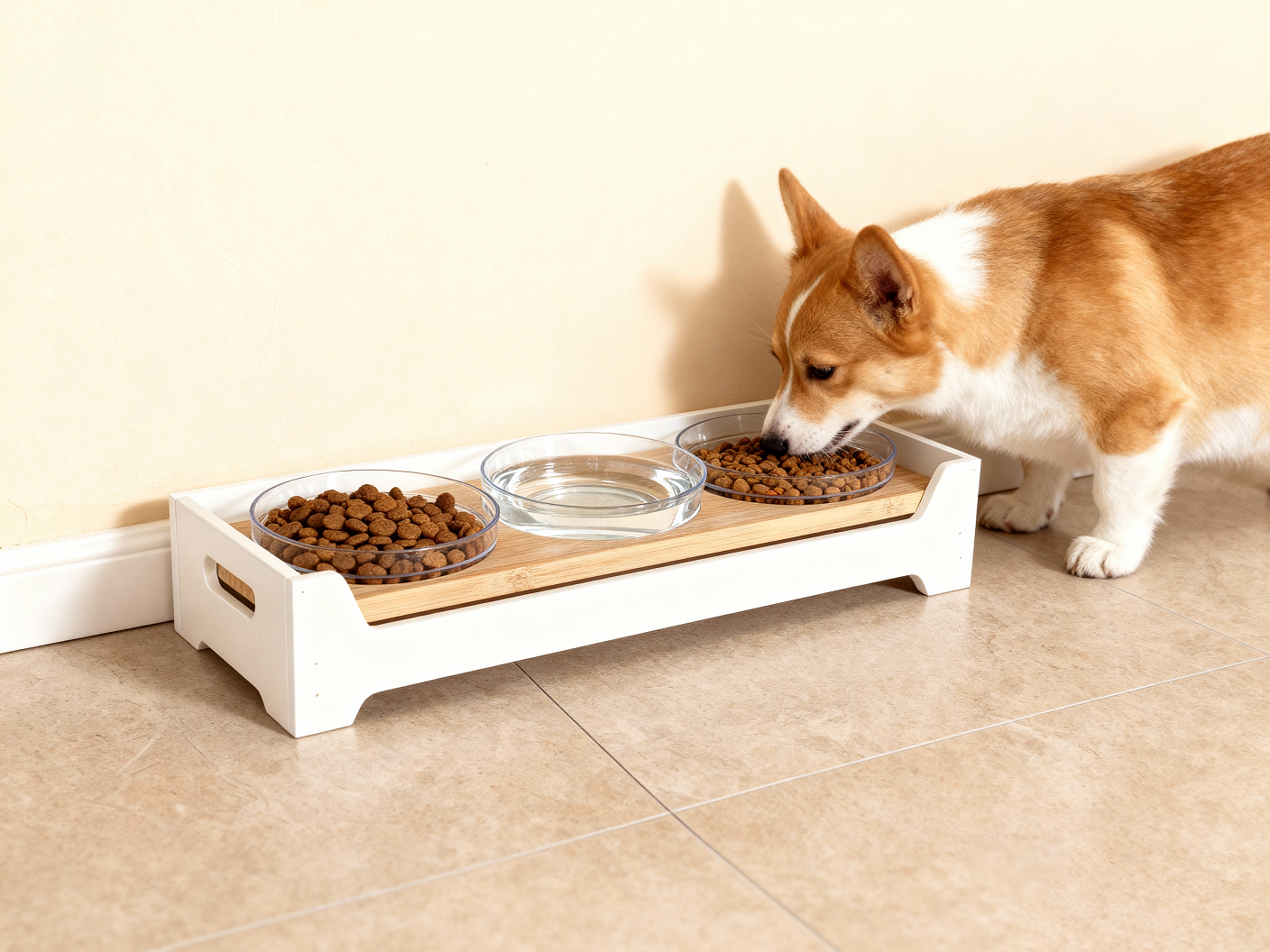 Bamboo Pet Feeder, Elevated Cat Dog Food Bowls, Pet Feeding Bowl for Food and Water