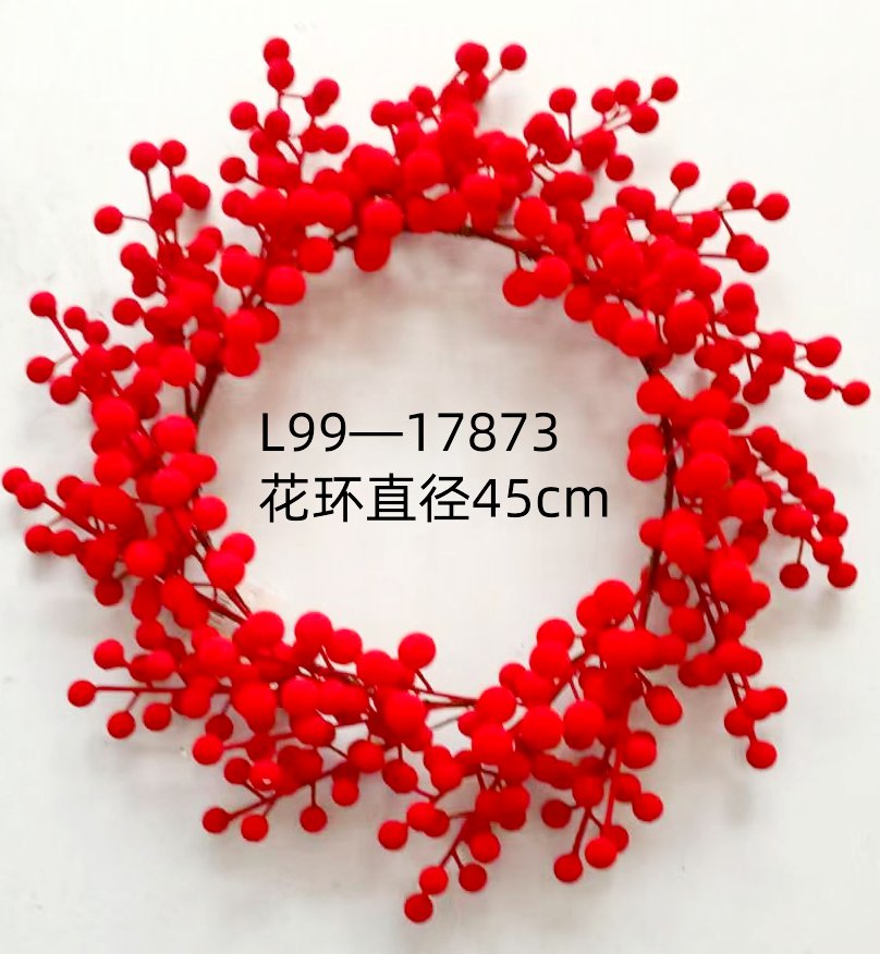 Decorative items featuring a red floral wreath