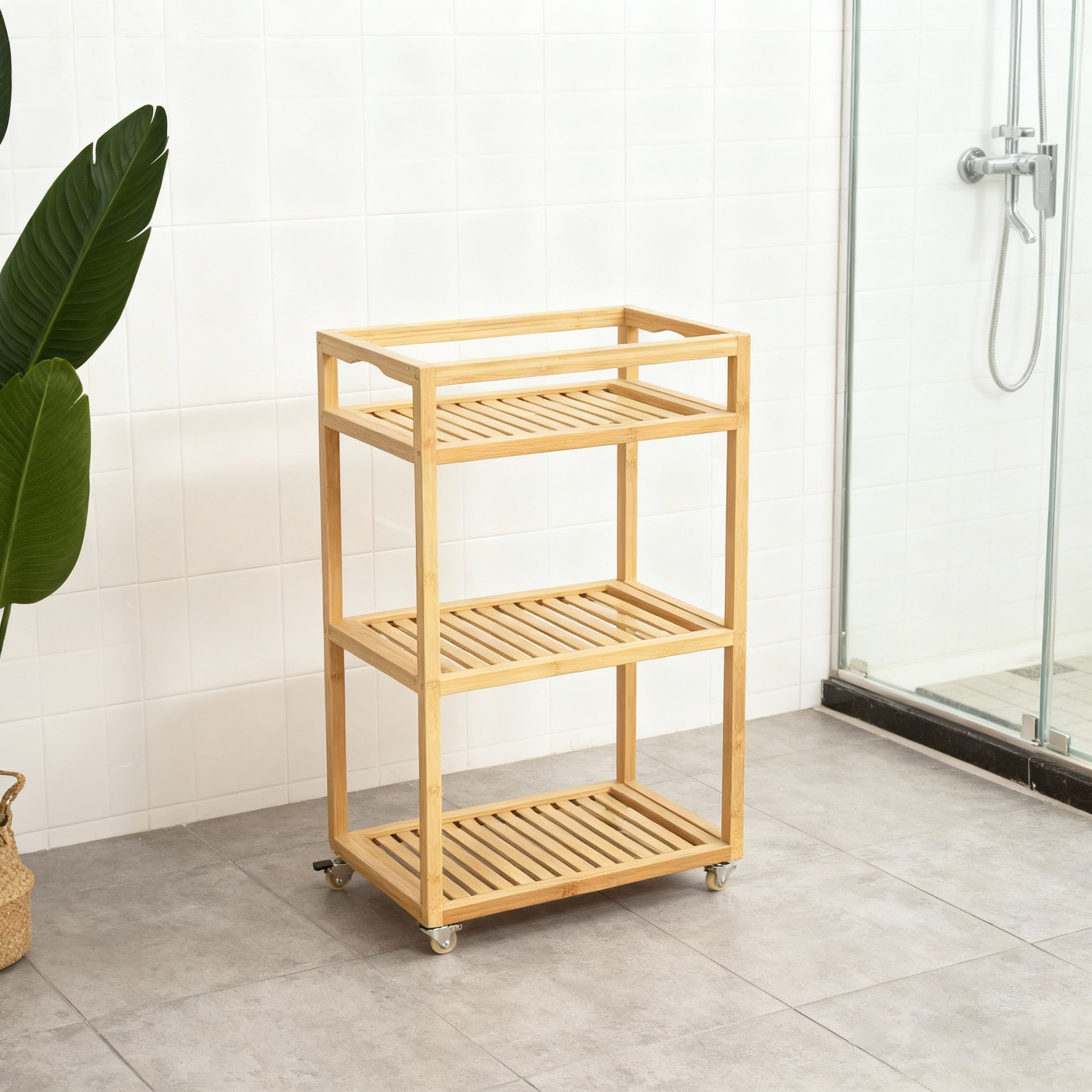 Bamboo 3-Tier Shelf with Wheel– Mobile Kitchen and Storage Organizer by Zhuangyi Furniture