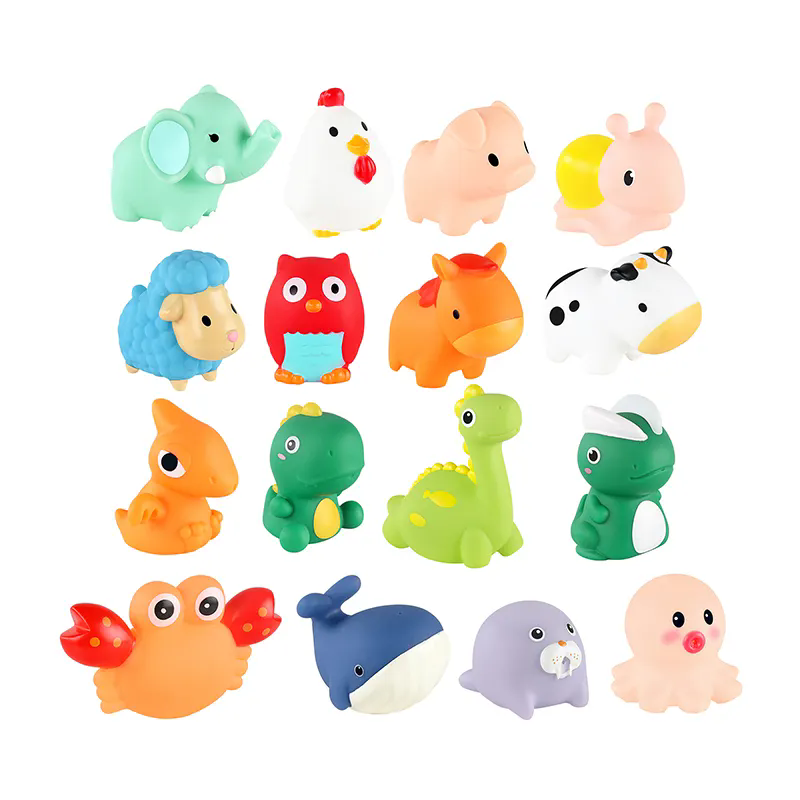 Colorful Vinyl Cartoon Animals Toy Bathing Toy Soft Rubber Toy Baby Shower Toys