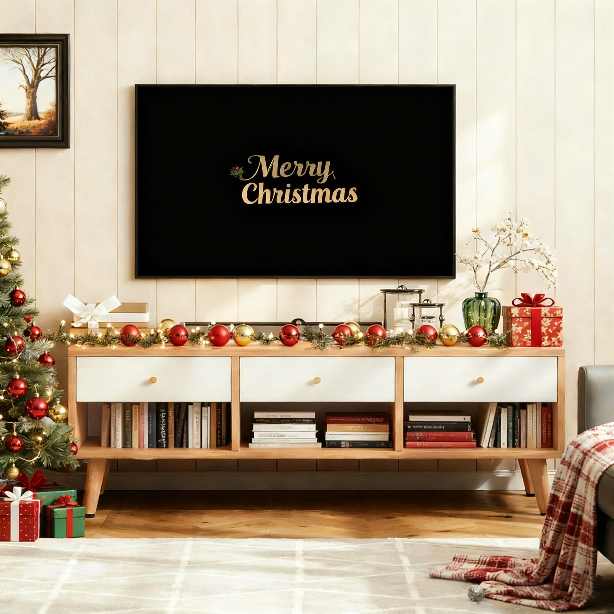 Bamboo Tv Stand With Storage And Shelves. Bamboo Entertainment Center For Living Room And Bedroom