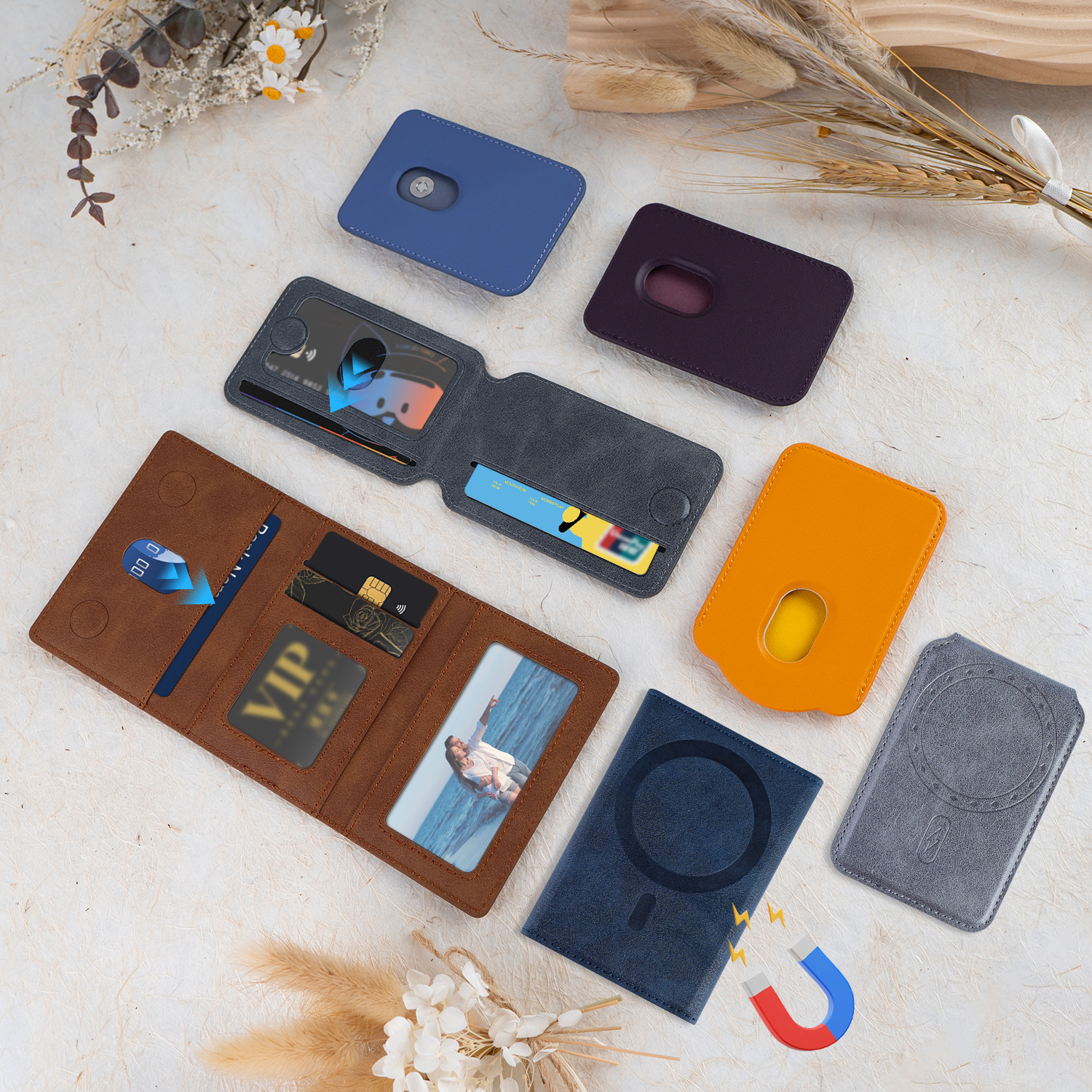 Custom Logo MagSafe Leather Wallets Durable Magnetic Phone Card Holders