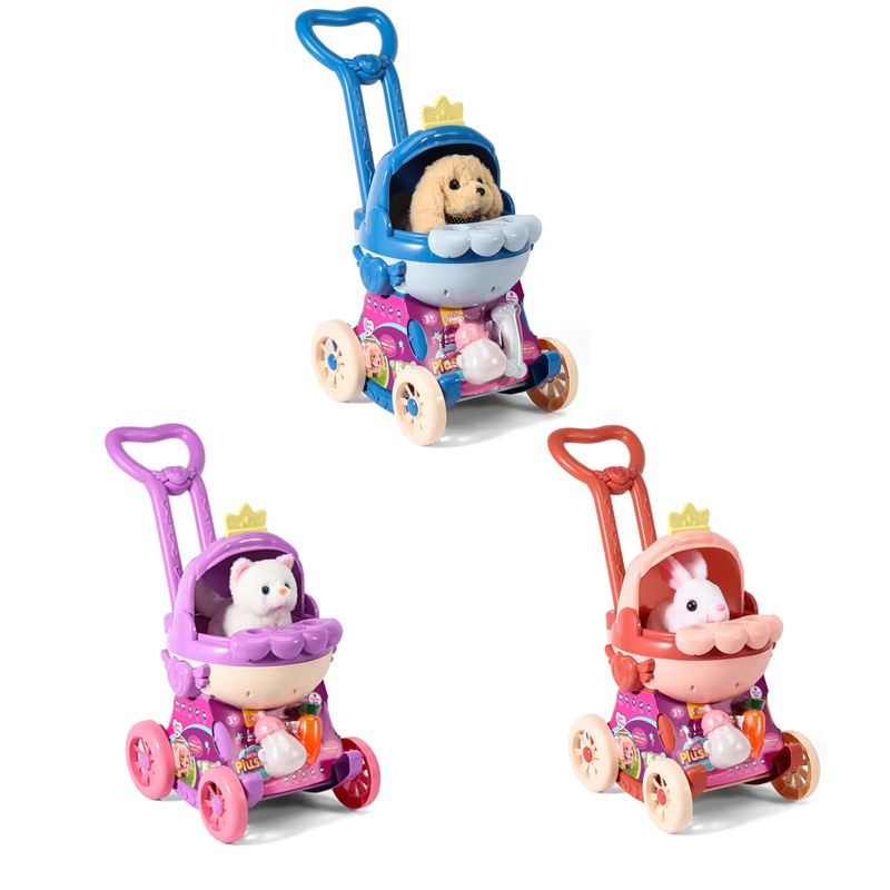 Pet Stroller Toy Electronic Plush Rabbit Dog Cat Toy Pretend Play Toys Pet Toy