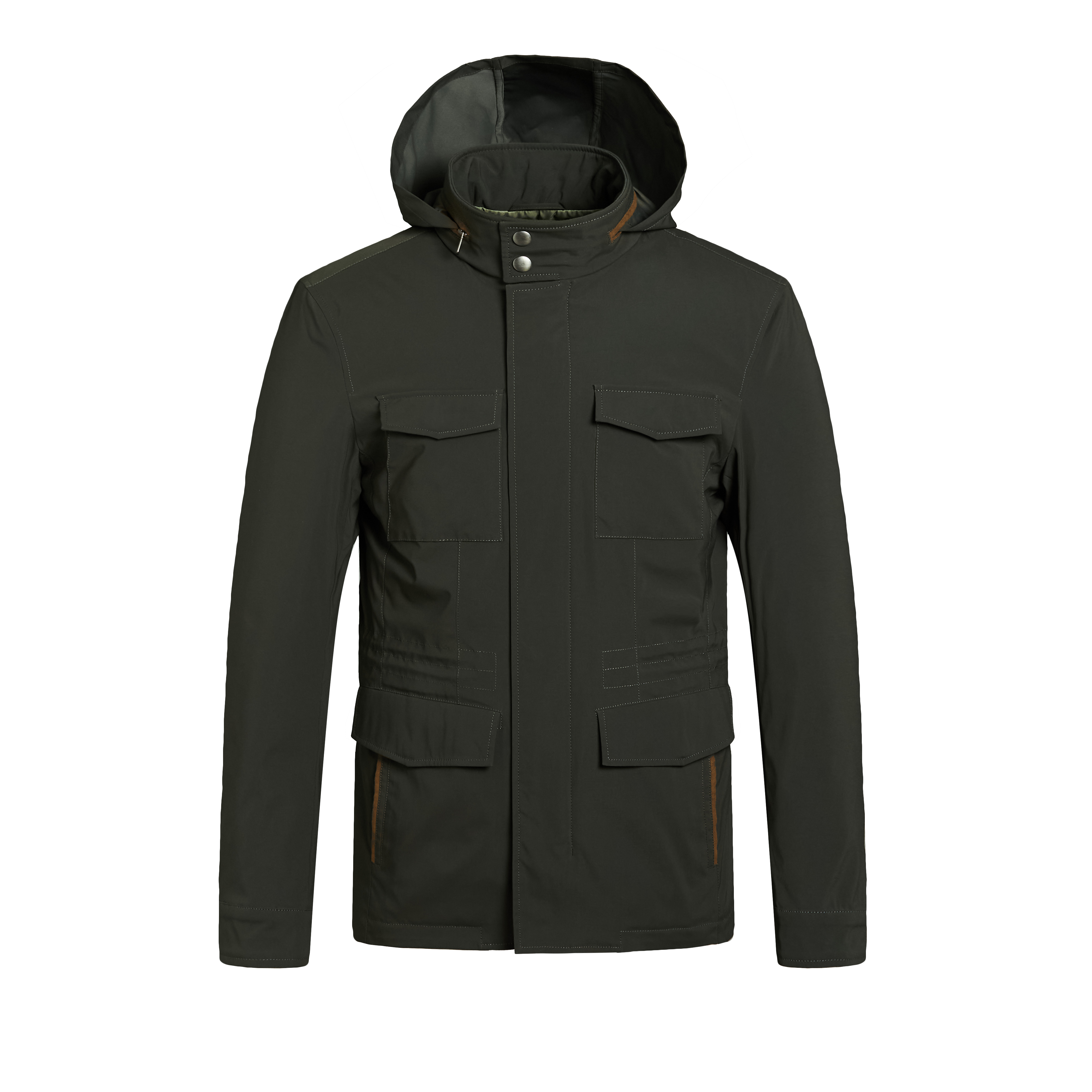 mens classical winter slim warm waterproof hood jacket with suede on pocket and collar
