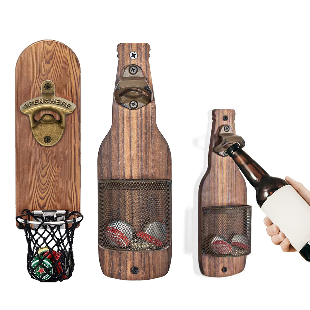 Hip-home 2025 Trending Custom Wood Wall Mounted Zinc Alloy Bottle Opener