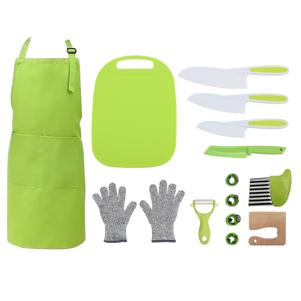 Hip-home Kitchen Tools Safe Montessori Kid Knives Set Plastic Toddler Knife Set with Cutting Board