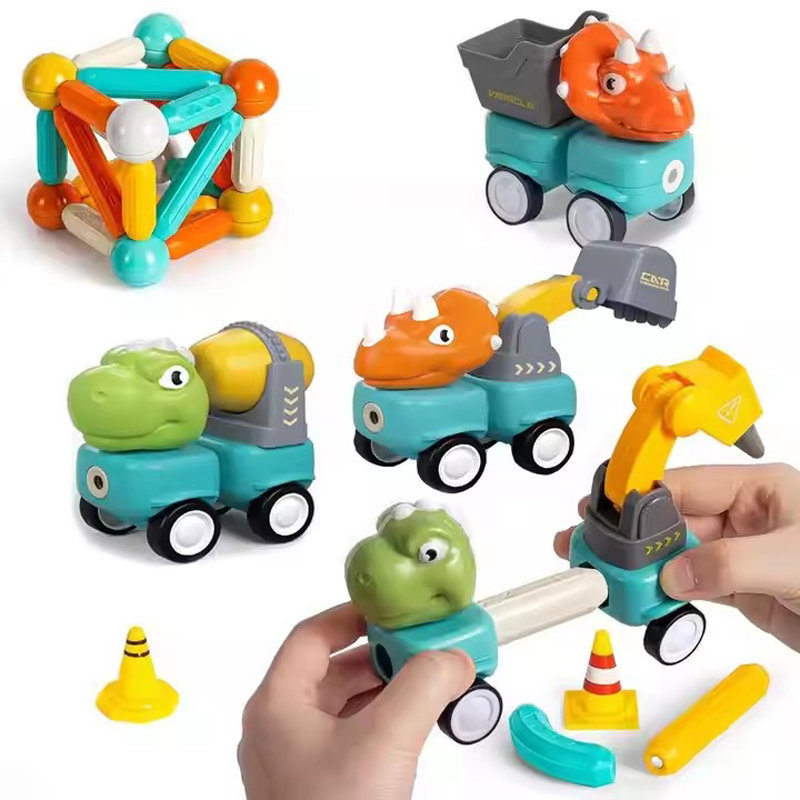 Kids Magnetic Dinosaur Truck Toy Magnetic Engineering Toy Educational Toy