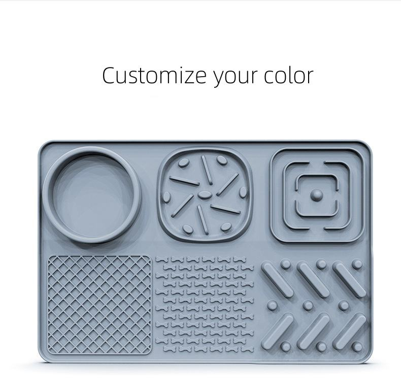 Multifunctional Silicone Pet Feeding Tray Slow Feeder Bowl+Lick Mat+Treat Zones Non-Slip Food Plate