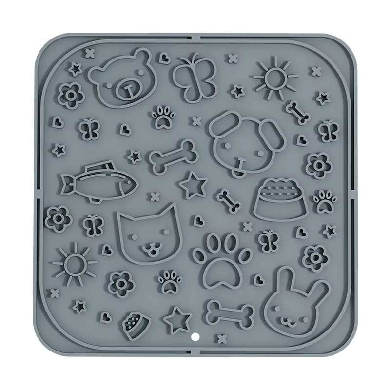 Silicone Pet Feeding Tray Slow Feeder Bowl+Lick Mat+Treat Zones Non-Slip Food Plate for Dogs&Cats