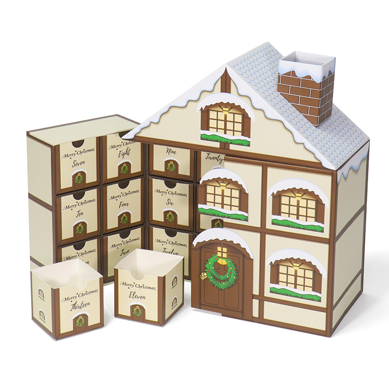 House-shaped Double Door Open 24 Days Advent Calendar Box