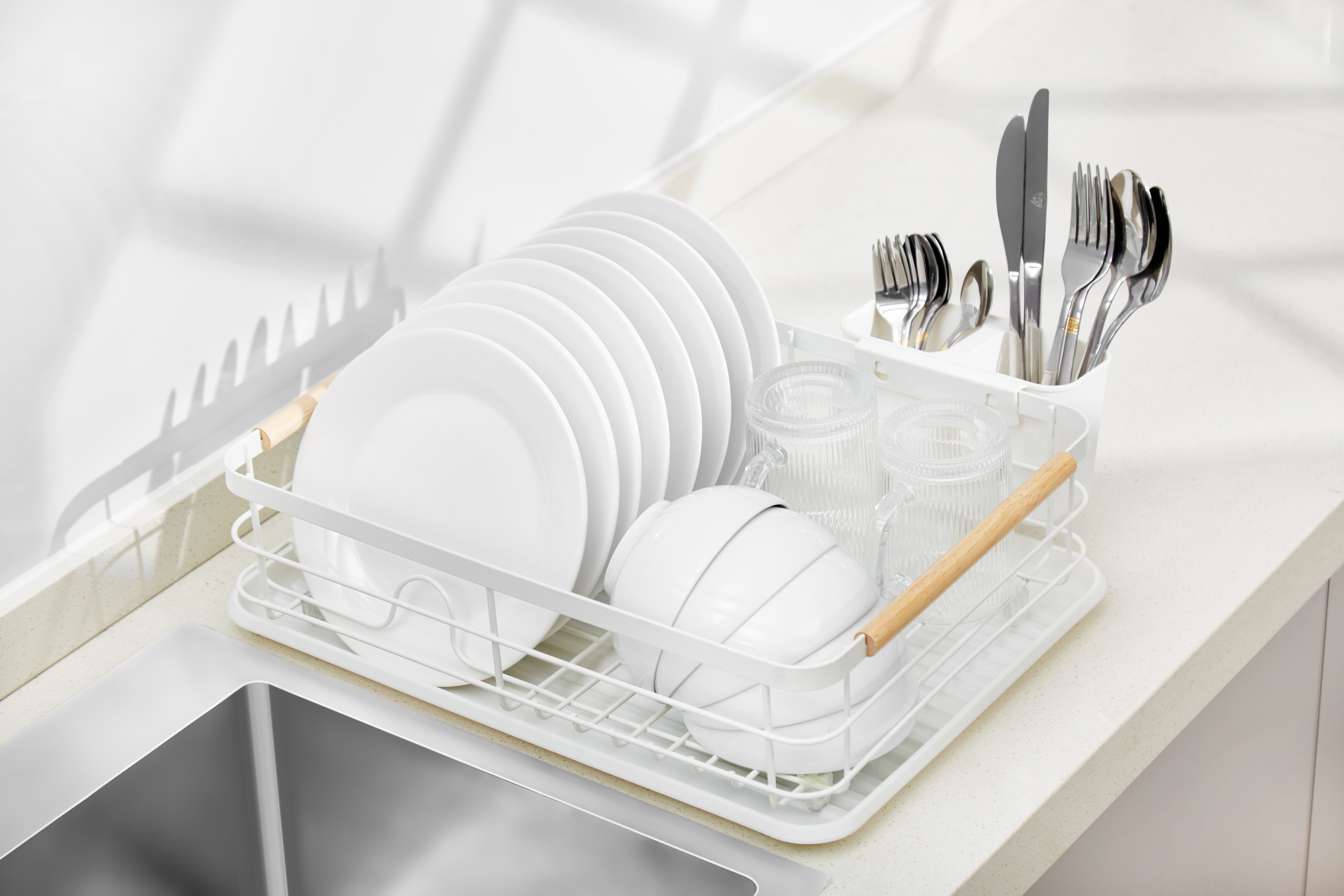 Dish Drying Rack with Bamboo Handle