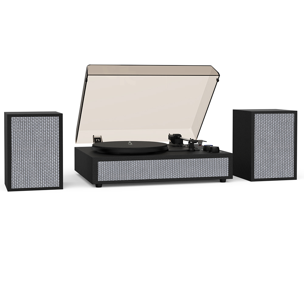Turntable record player with external speaker