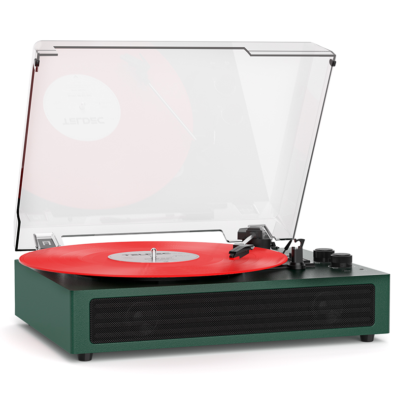 Turntable record player with dust cover