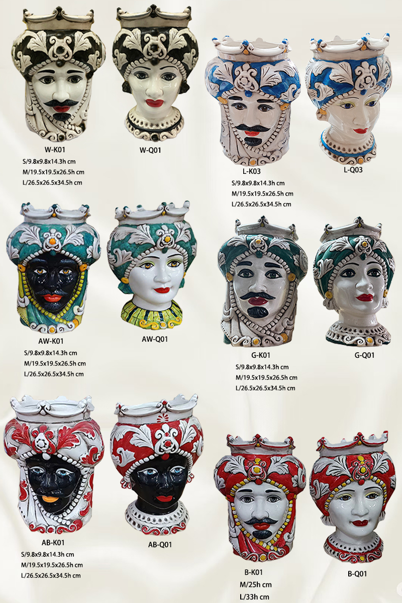 Sicilian Moor heads decorated in Caltagirone ceramic effect