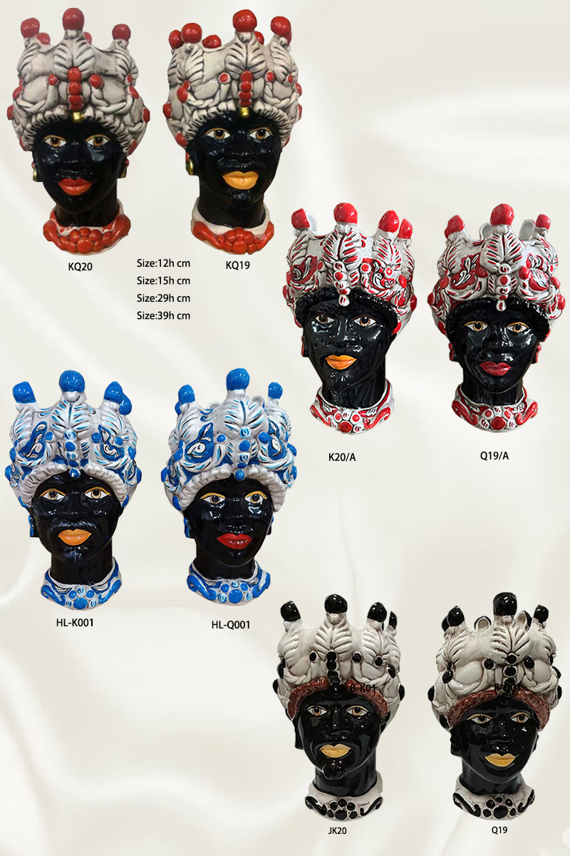 Sicilian Moor heads decorated in Caltagirone ceramic effect