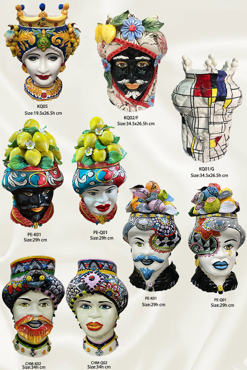 Sicilian Moor heads decorated in Caltagirone ceramic effect