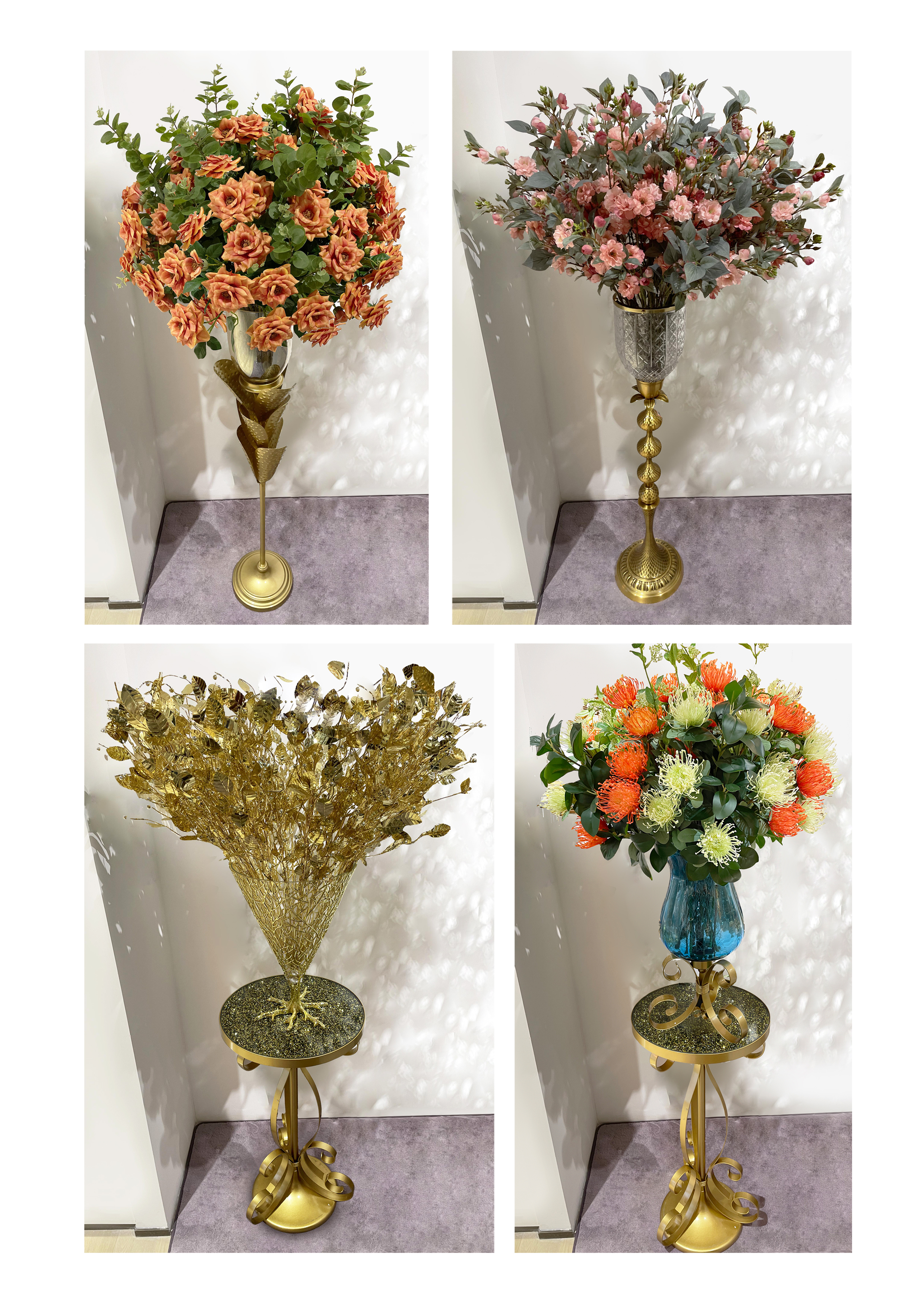 Garden planters, artificial flowers.