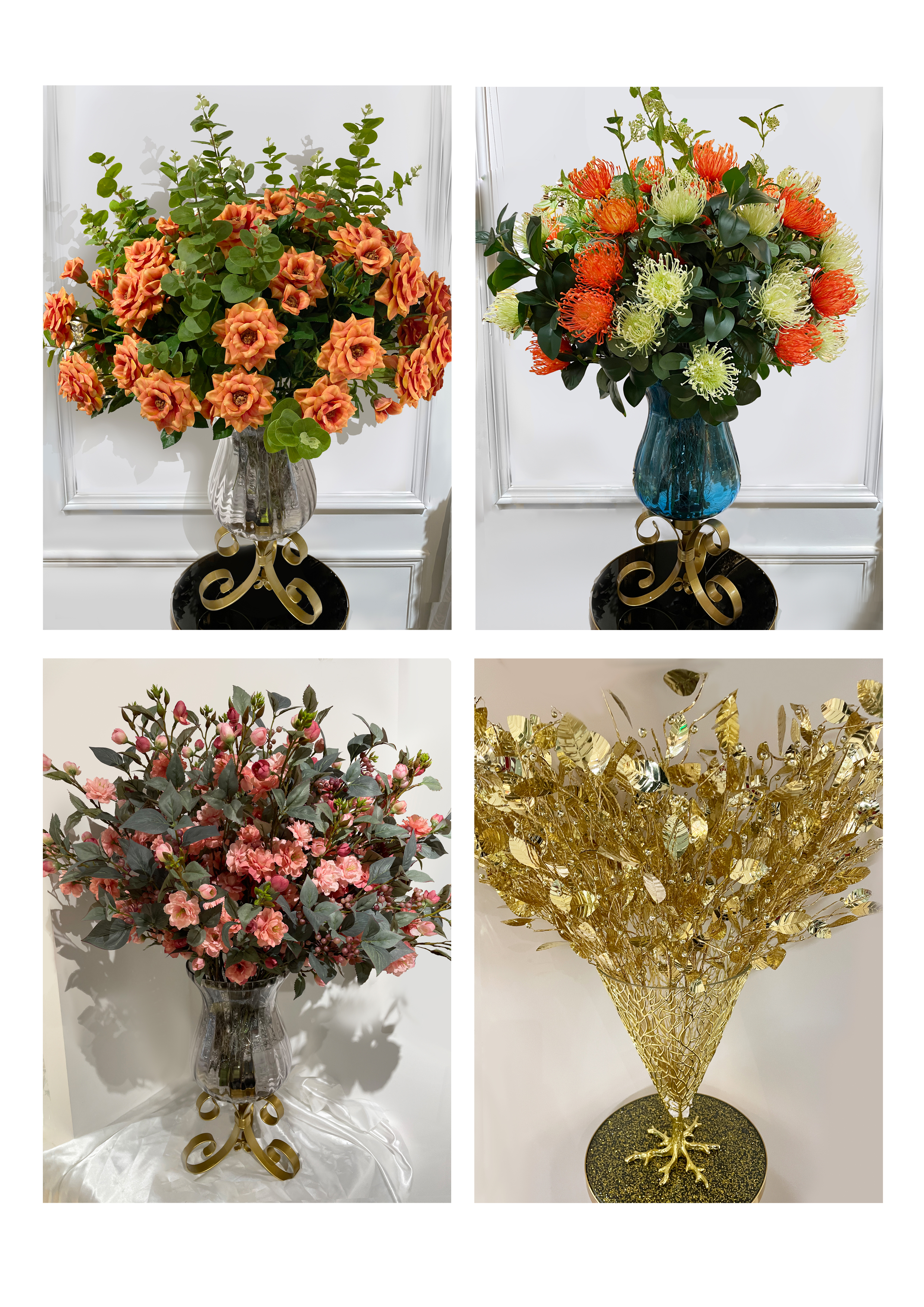Garden planters, artificial flowers.