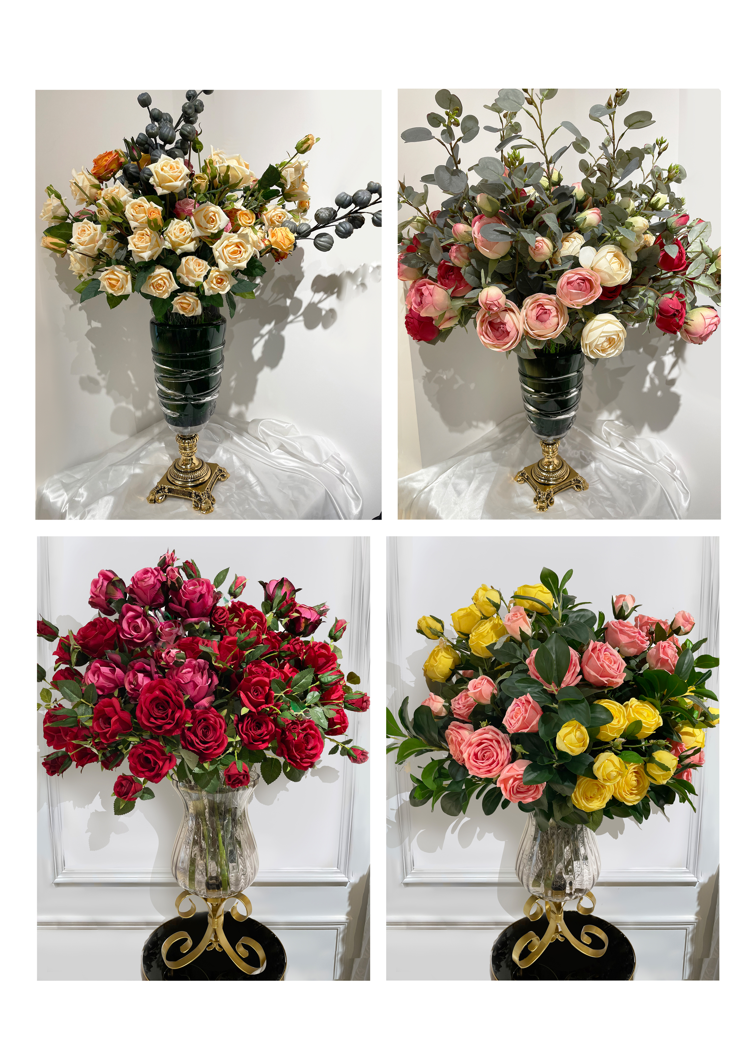 Garden planters, artificial flowers.