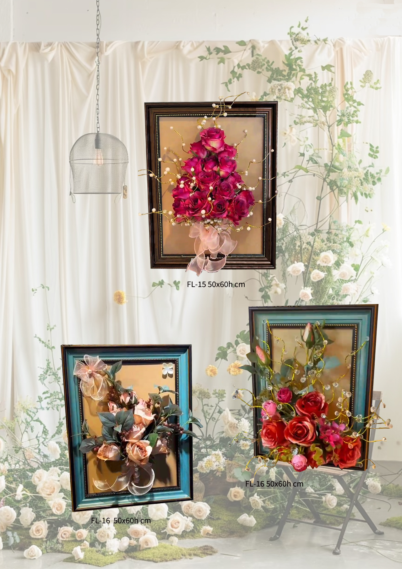 Garden planters, artificial flowers.