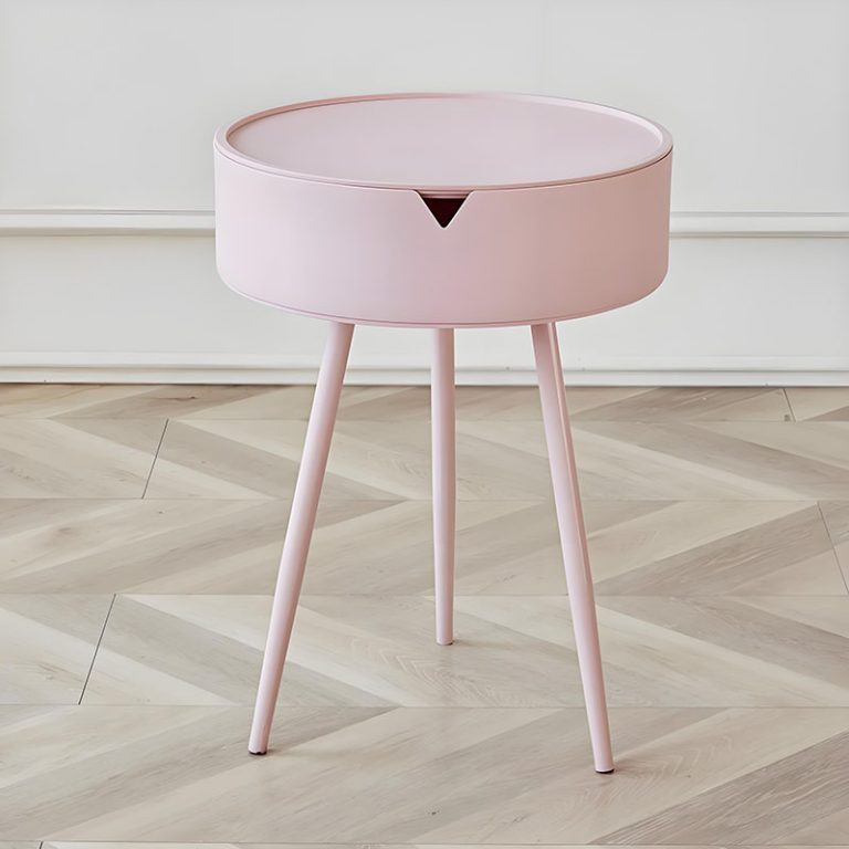 Modern Round Bedside Table With Storage, 3-Leg Design
