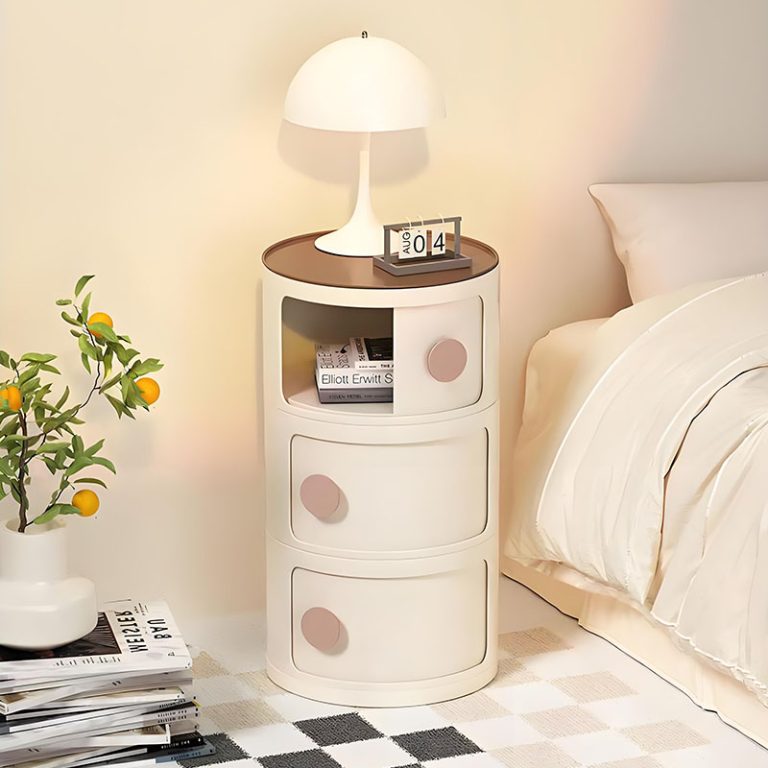 Modern Round Storage Unit, 3-Tier Bedside Table, 37 Cm Diameter, 67 Cm Height