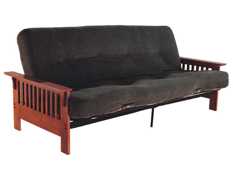 Full-Size Futon Sofa Bed, Wooden Arms With Mission Style Frame