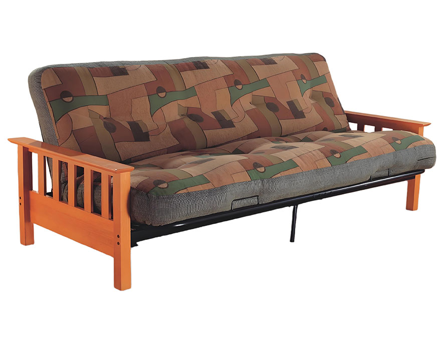 Full-Size Futon Sofa Bed, Wooden Arms With Mission Style Frame
