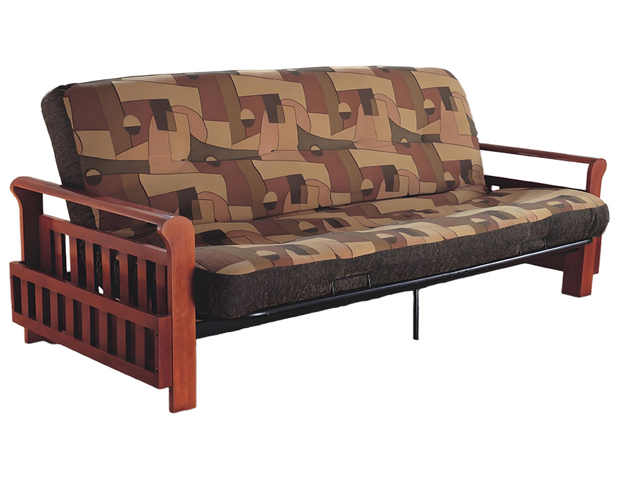 Full-Size Futon Sofa Bed, Wooden Arms With Mission Style Frame
