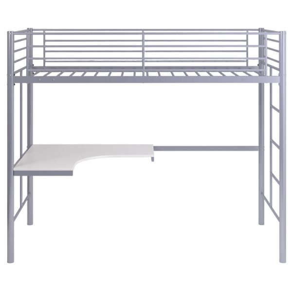 Metal Loft Bed With Desk, Twin Size, Silver Grey Frame