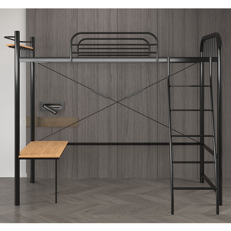 Metal Loft Bed With Desk, Twin Size, Silver Grey Frame