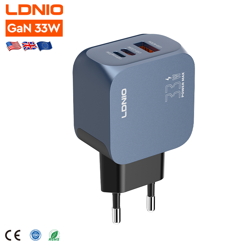 LDNIO Q5 33W GaN Fast Charger Adapter, certified with PD/QC3.0 3 USB ports for Mobile Phone