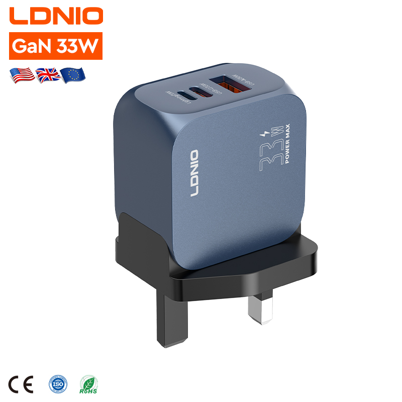 LDNIO Q5 33W GaN Fast Charger Adapter, certified with PD/QC3.0 3 USB ports for Mobile Phone