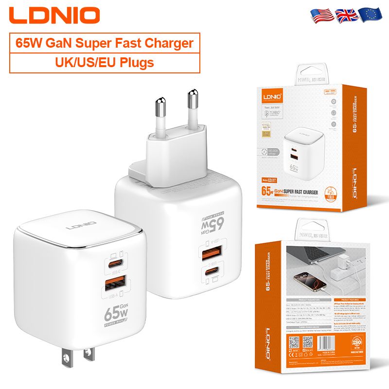LDNIO 65W GaN Laptop Adapter Type-C USB Travel Mobile Phone Desktop Charger Quick Fast Charger