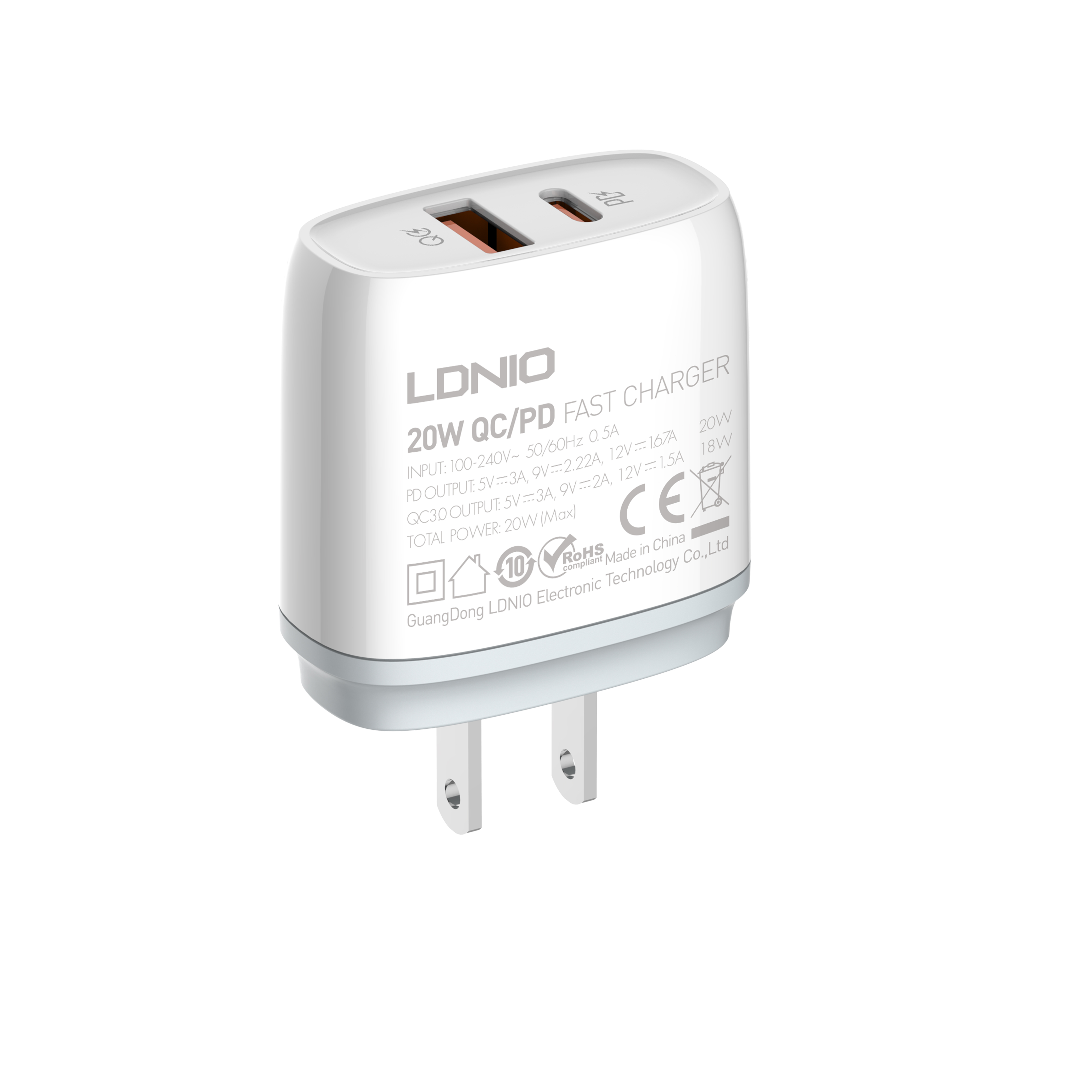 LDNIOQ229 20W Dual Port Fast Charger ,EU/US/UK Plug Mobile Charger For iPhone iPad