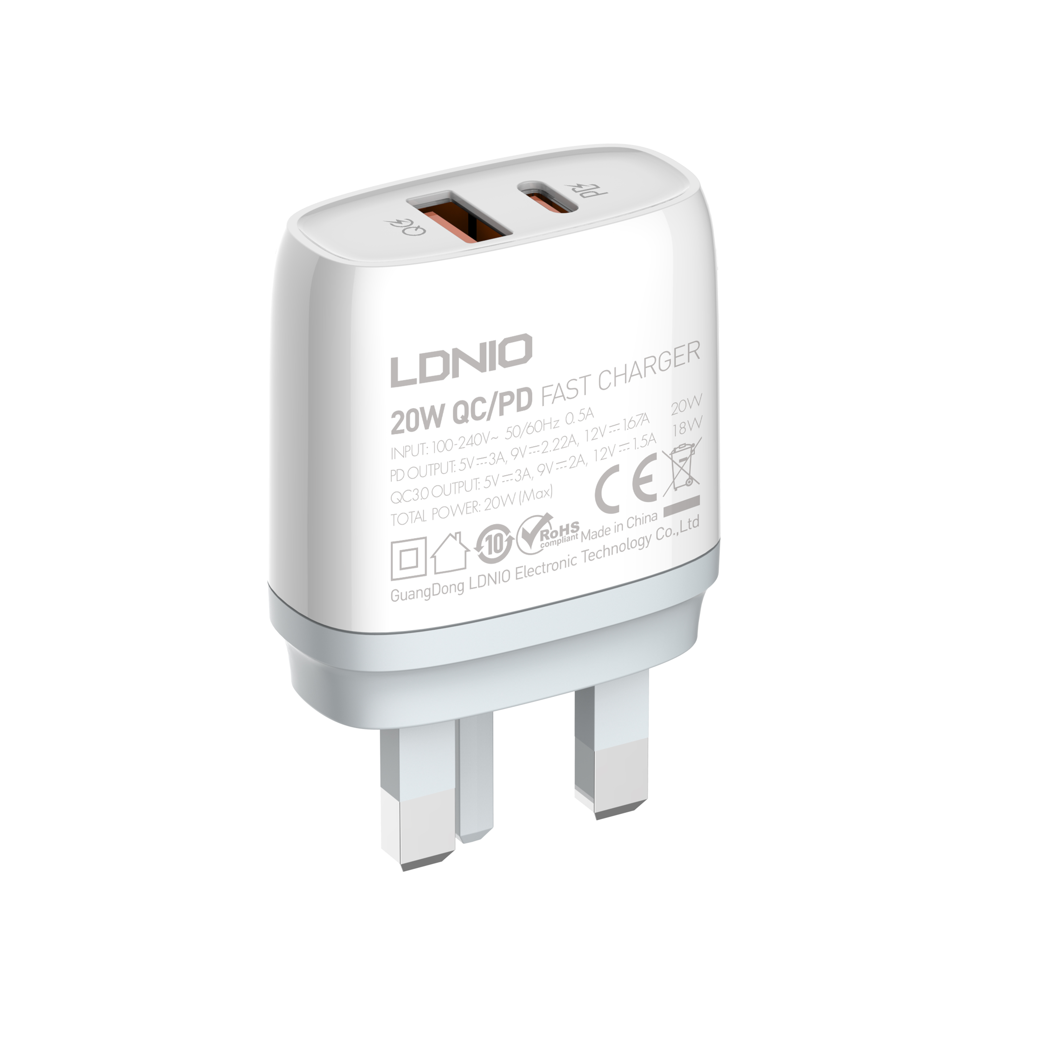 LDNIO Q229 2 Dual Port 20W Ultra-Fast Constant Temperature Fast Charger 20W EU Travel Charger