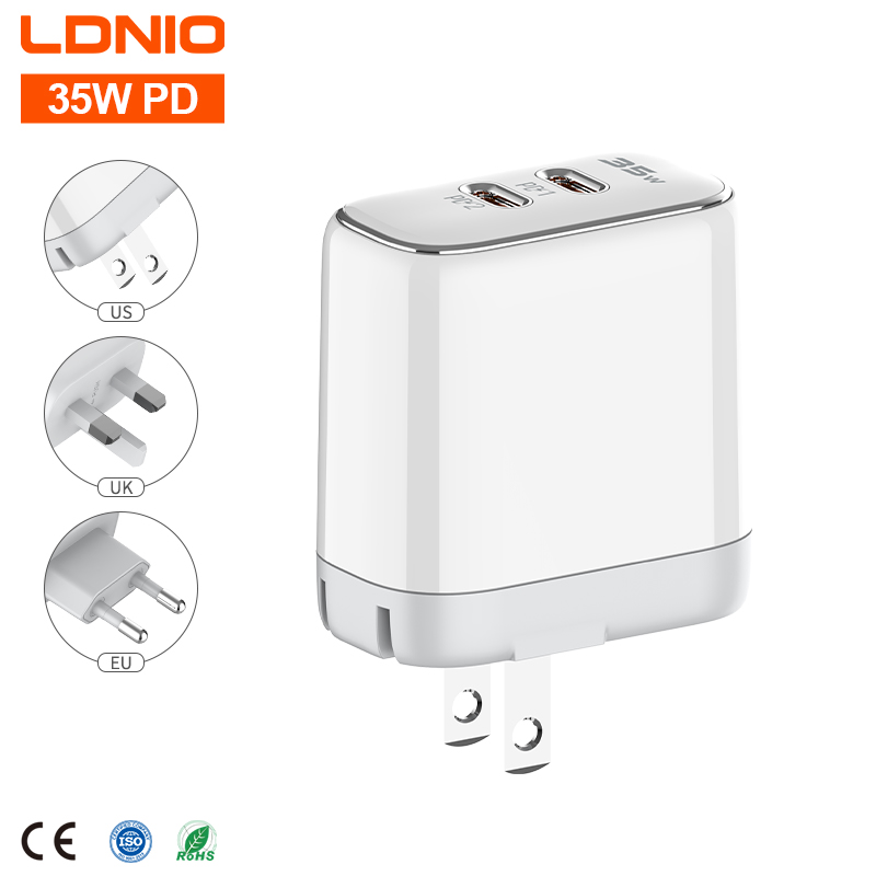 LDNIO A2528C Mobile Phone Usb C Pd Fast Charger 30w Dual USBC Type-c Fast Charger for iPhone 15 14