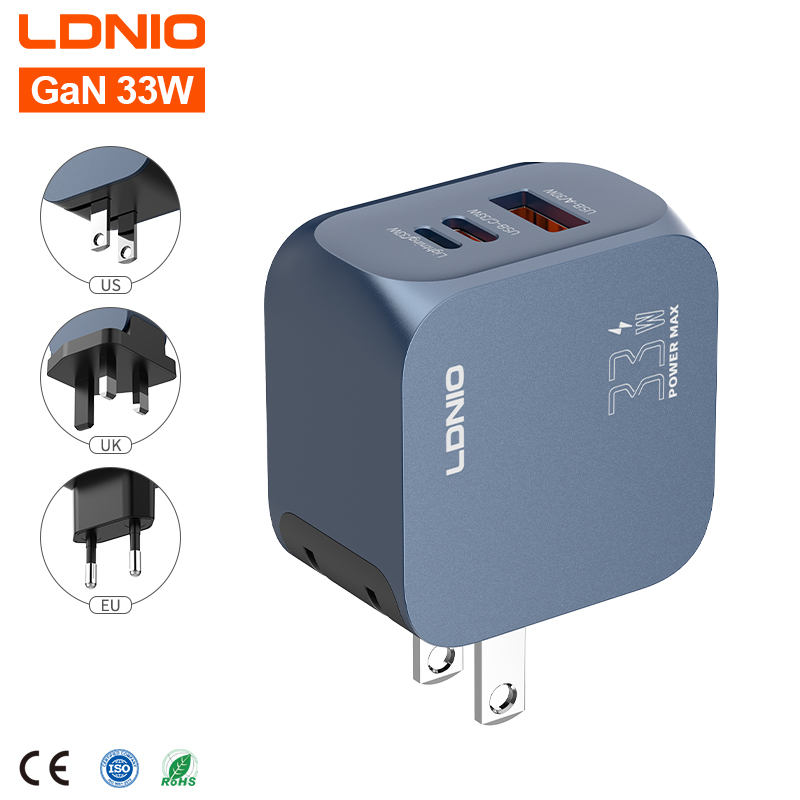 LDNIO Q5 33W GaN Fast Charger Adapter, certified with PD/QC3.0 3 USB ports for Mobile Phone