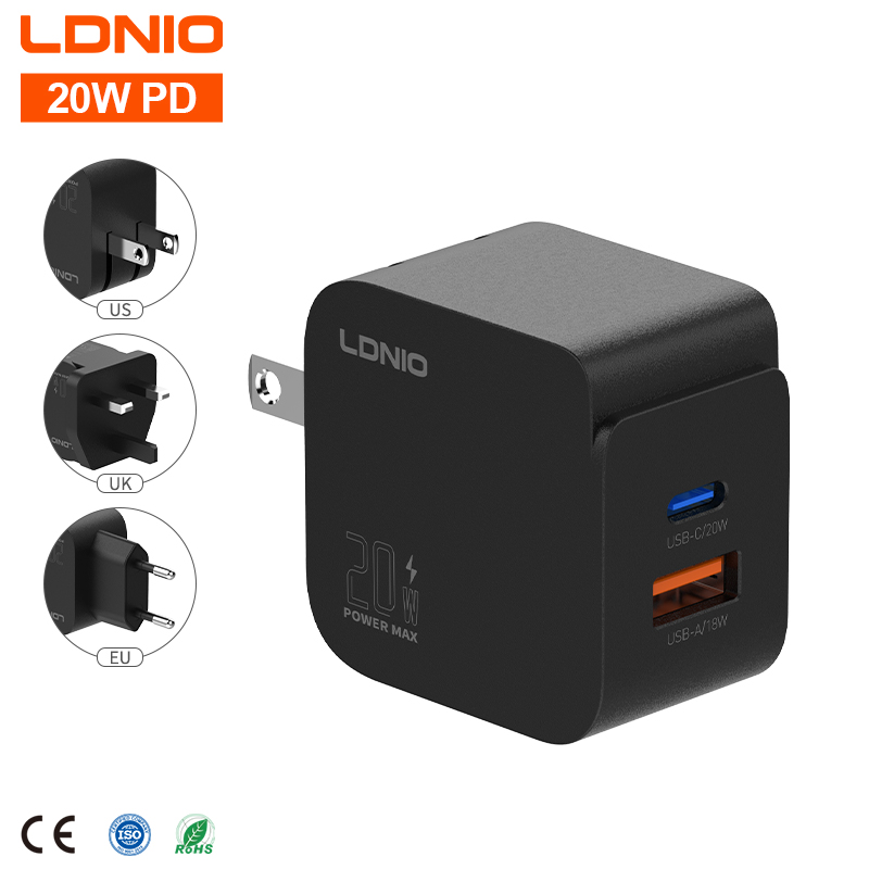LDNIO Factory Q1 Type C PD Fast Charger for Fast Charger for iPhone 2 USB Port Power Adapter
