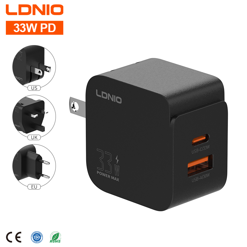 LDNIO Factory Q2 33W Type C PD Fast Charger for Fast Charger for iPhone 2 USB Port Power Adapter