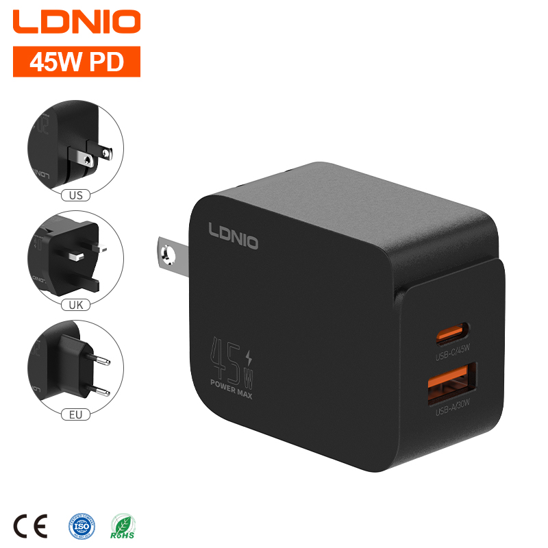 LDNIO Factory Q3 45W Type C PD Fast Charger for Fast Charger for iPhone 2 USB Port Power Adapter