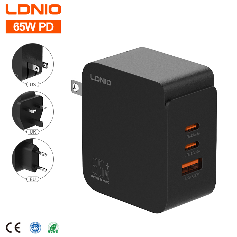 LDNIO Factory Q4 65W Type C PD Fast Charger for Fast Charger for iPhone 2 USB Port Power Adapter