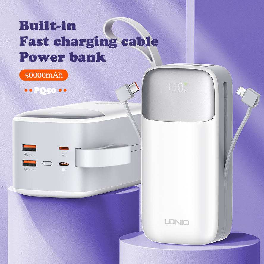 LDNIO PQ50 50000mah Fast Charging Power bank With Cable