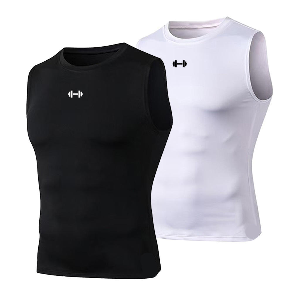 Men's Breathable Sleeveless Compression Tank Top - Round Neck Athletic Training Shirt