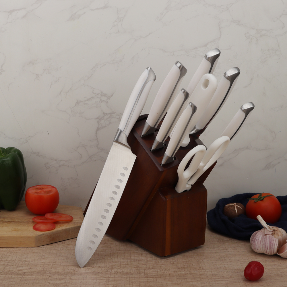 Hip-home 10 Piece Stainless Steel Kitchen Knife Block Set White Plastic Handle Kitchen Scissors