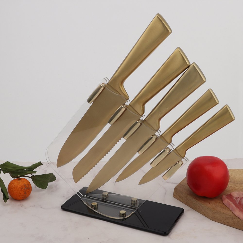 Hip-home 3cr13 Stainless Steel Gold Kitchen Knives Set with Acrylic Block