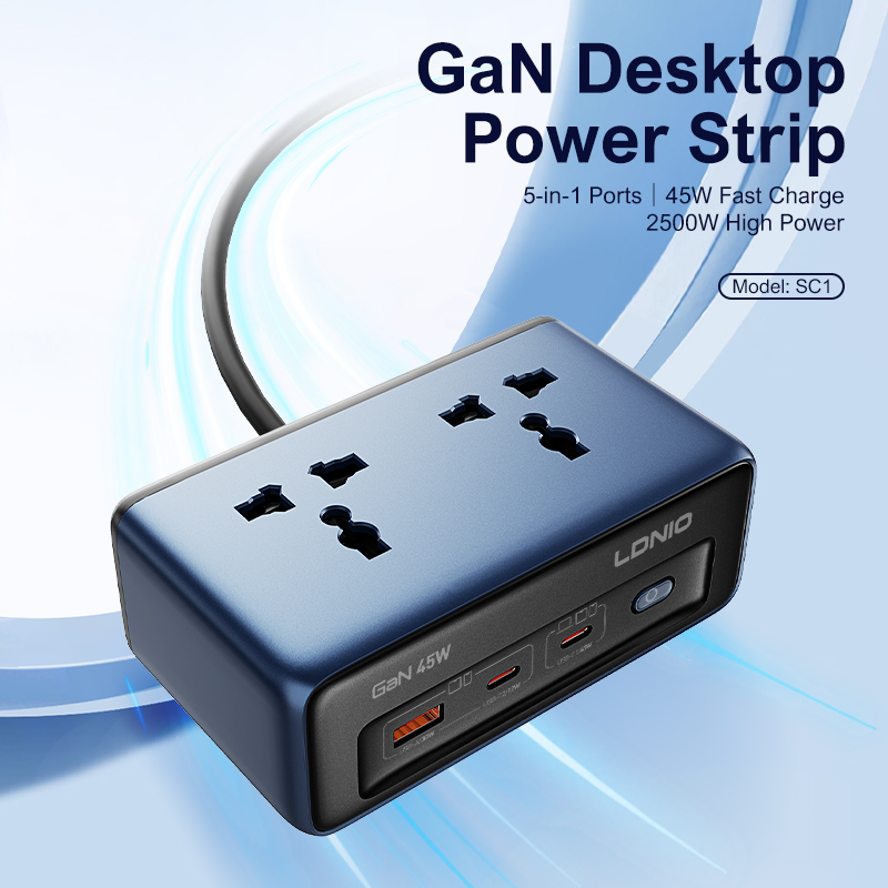 LDNIO SC1 Power Strip with 2 AC Outlets, USB Port, USB-C & Surge Protection
