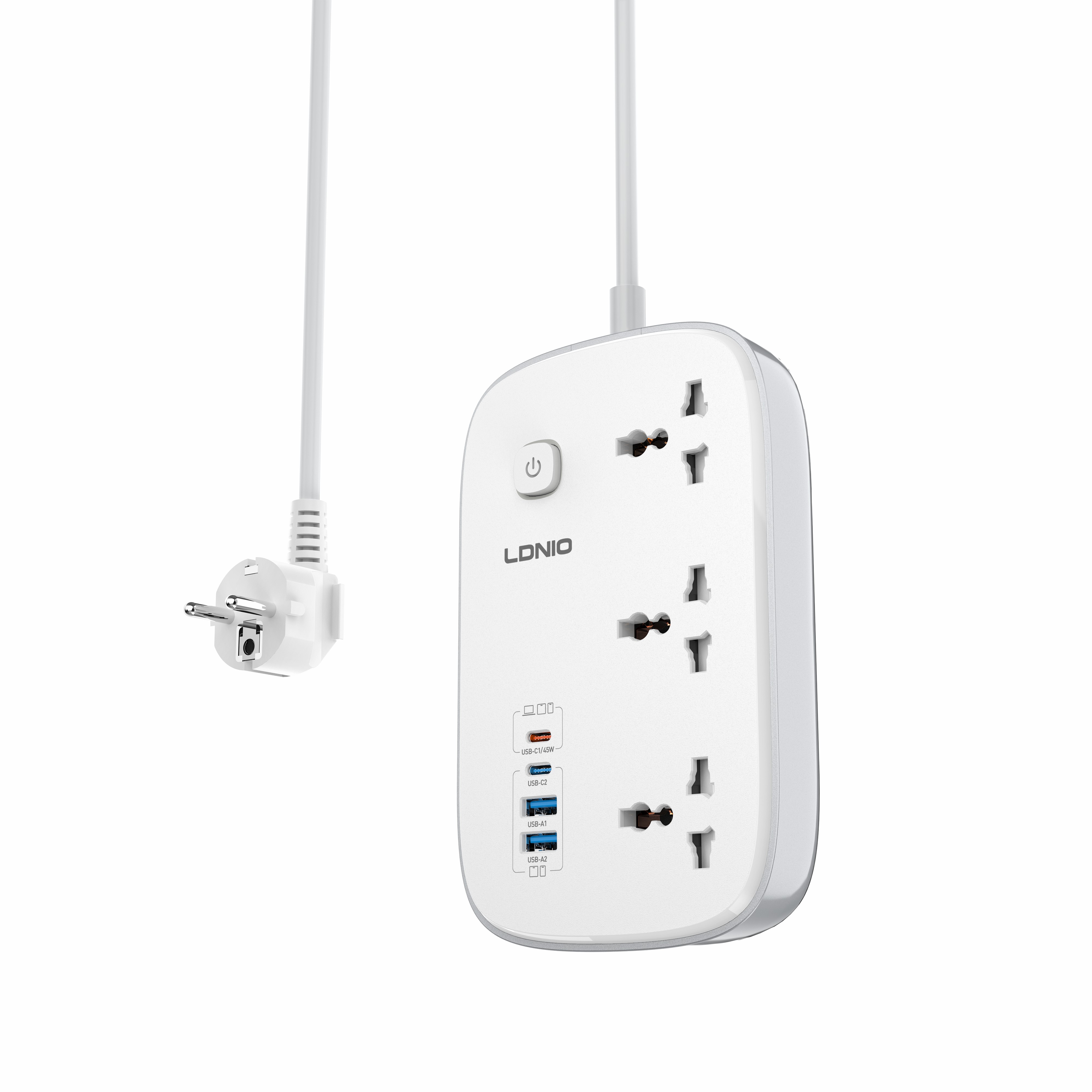 LDNIO SC6 3250W 3-Outlet Universal Power Strip with EU Plug, USB-A & USB-C Ports