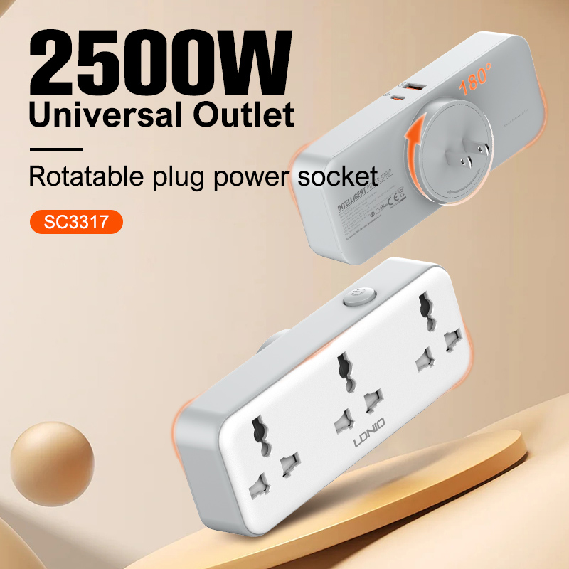 LDNIO SK3398 UK Plug 30W PD Fast Charging Desktop Socket Expander 3 UK Sockets Power Hub/Adapter