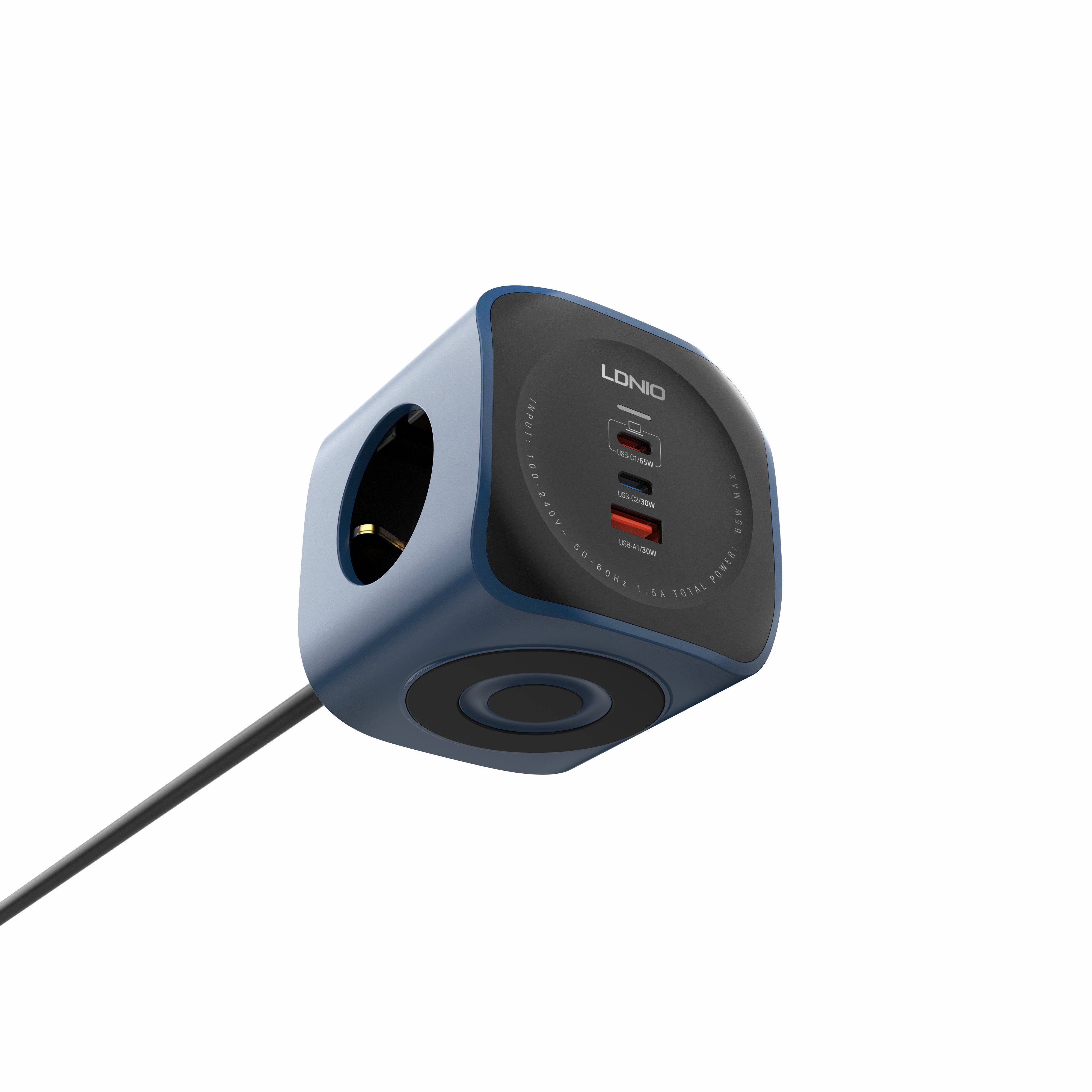 LDNIO SE3338 2500W 3-Way Cube Adapter 6 in 1 Plug Socket Power Strip with 3 Outlets 3 Ports